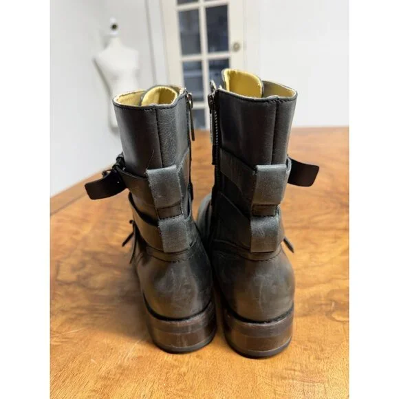 Bussola Prague Women’s 40 Black Ebony Leather Buckle Moto Ankle Boots Steampunk - Picture 6 of 13